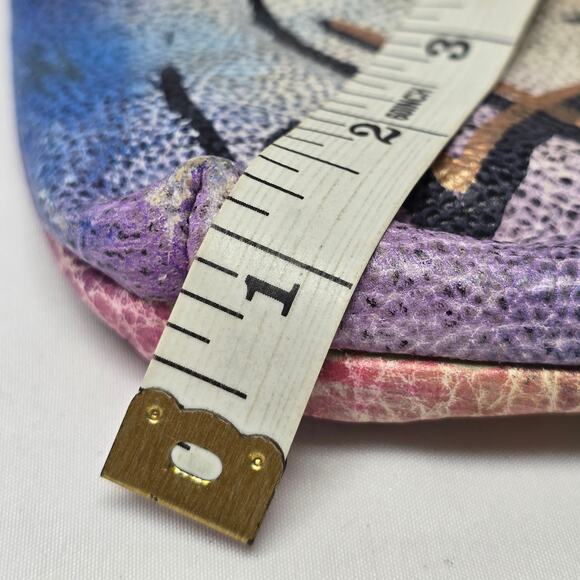 The Animal Face Hand Painted Genuine Leather Zip Case Small Clutch Coin Bag Mini - Picture 6 of 7